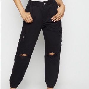Tall Cargo Ripped Black Pants